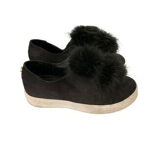 Steve Madden Black Faux Fur Girly Fashion Sneakers 7.5